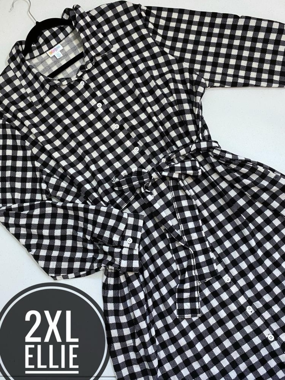 LuLaRoe Black and White Gingham Long Sleeve Shirt Dress